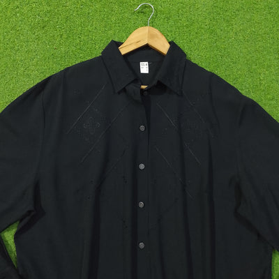 Black Tonal Diamond Stitch Embroidered Shirt - Detail - alternate view