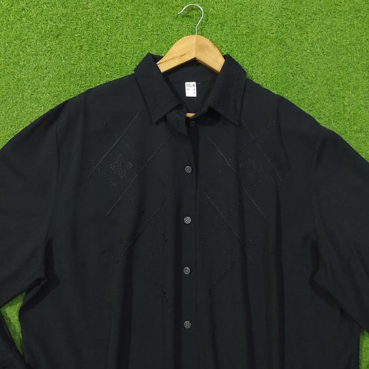 Black Tonal Diamond Stitch Embroidered Shirt - Detail - alternate view