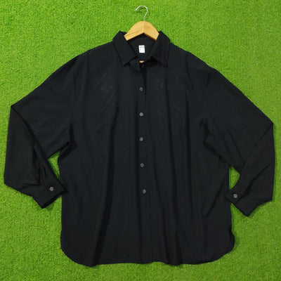 Black Tonal Diamond Stitch Embroidered Classic Collar Full Sleeve Shirt