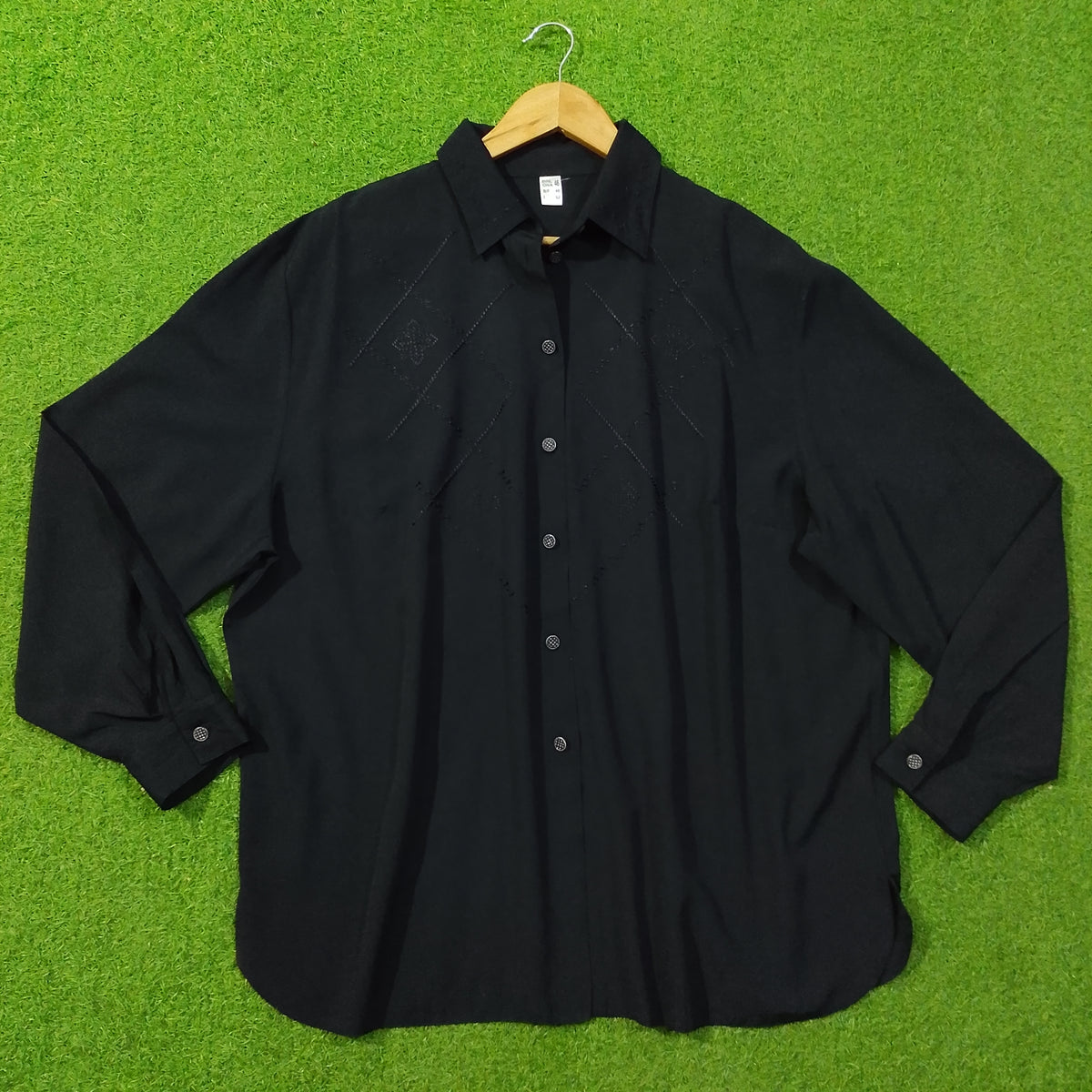 Black Tonal Diamond Stitch Embroidered Classic Collar Full Sleeve Shirt