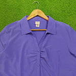 Purple Ruched Button-Down 3/4 Sleeve Shirt - Detail View