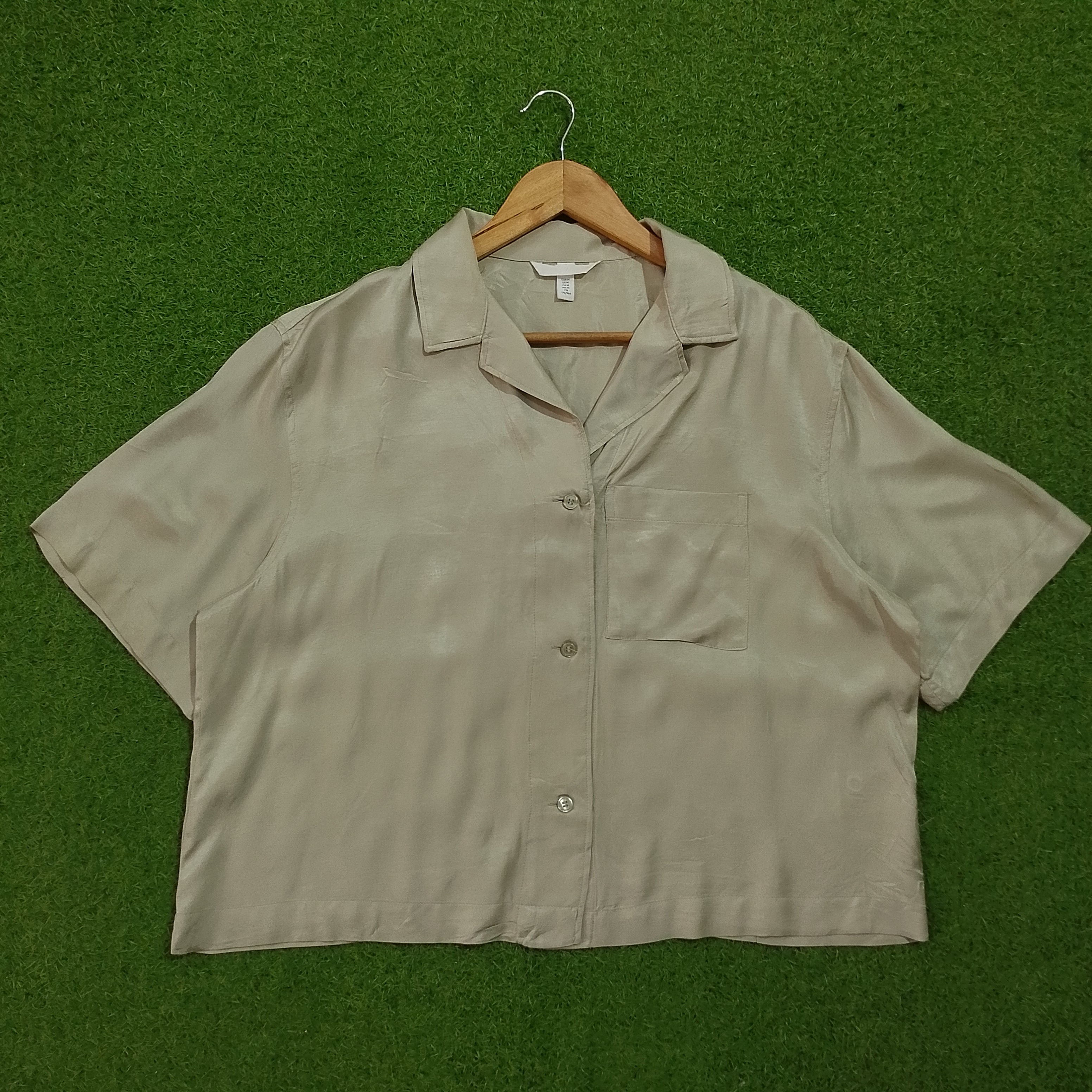 Beige Cropped Short Sleeve Shirt - Front View