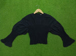 Black smocked drop shoulder flared sleeve crop top - sleeve spread view
