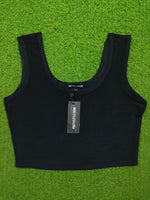 Black sleeveless scoop neck crop top - label detail PrettyLittleThing UK 10