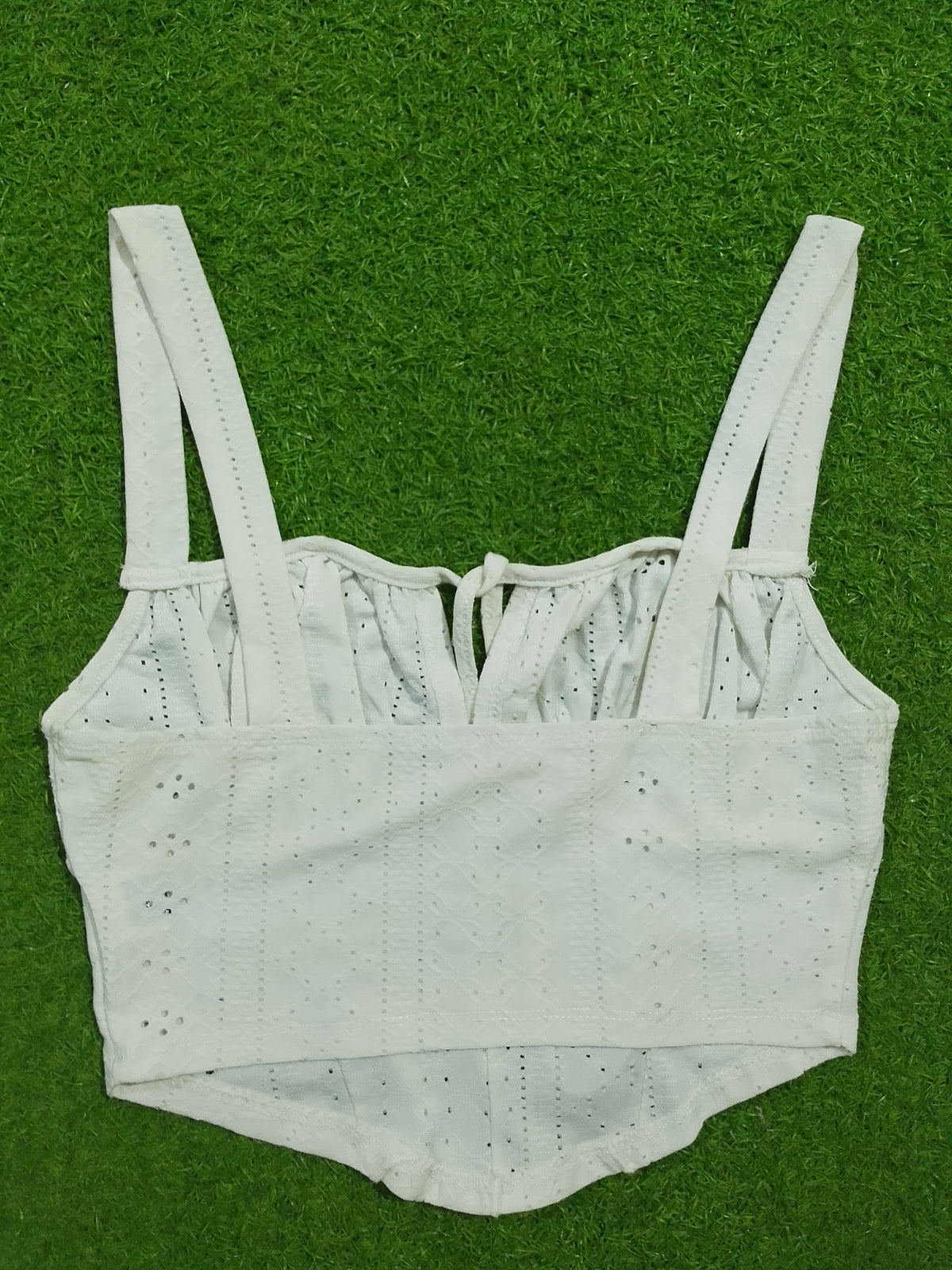 White eyelet broderie corset crop top - front detail view