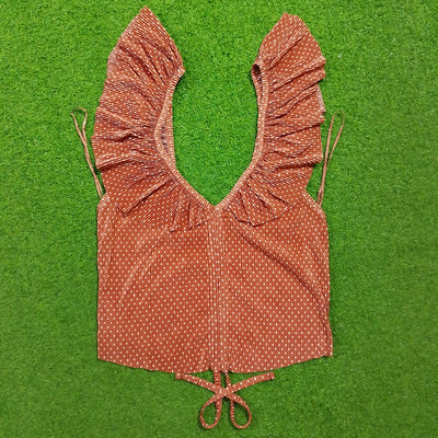 Rust polka dot ruffle flutter sleeve corset crop top - front view - alternate view