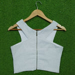 White polka dot V-neck zip front corset crop top - back view