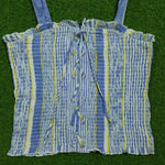 Blue striped smocked lace-up crop top - front flat lay detail