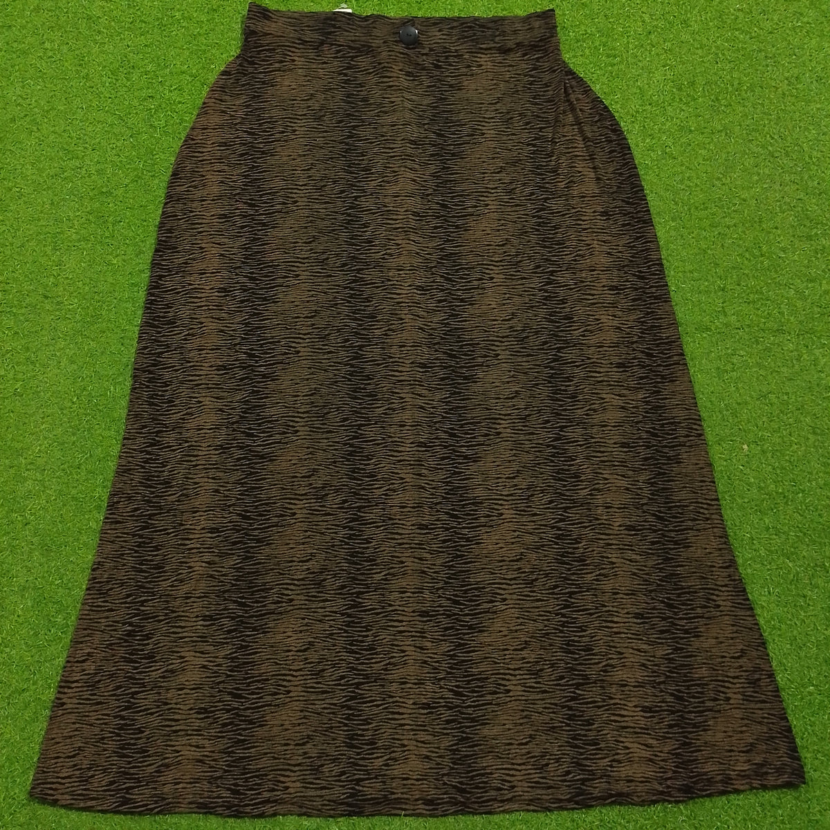 Olive black zebra wave print A-line maxi skirt - front full view