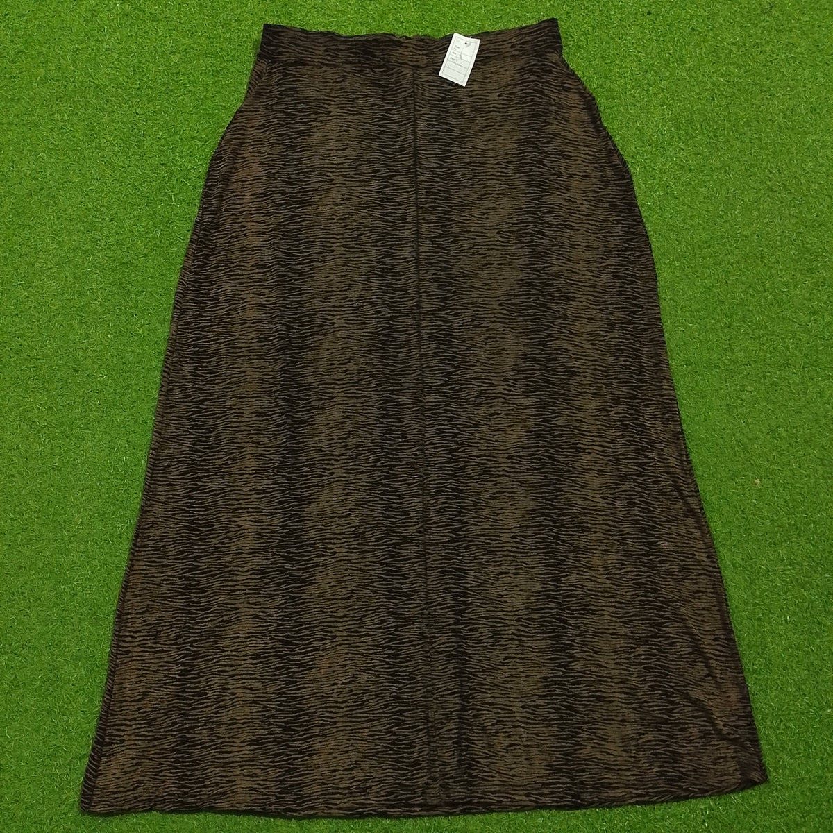 Olive black zebra wave print A-line maxi skirt - back full view with tag