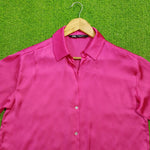 Hot pink full sleeve classic collar satin shirt - collar detail