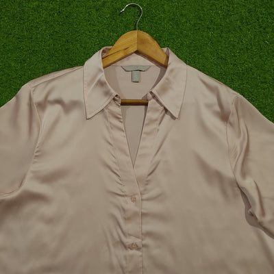 Light Pink Silk Long Sleeve Open Collar Shirt - Collar Detail - alternate view