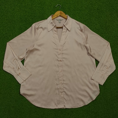 Light Pink Silk Long Sleeve Open Collar Shirt - Full View