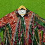 Multicolor Paisley Chain Print Long Sleeve Shirt - Collar Detail