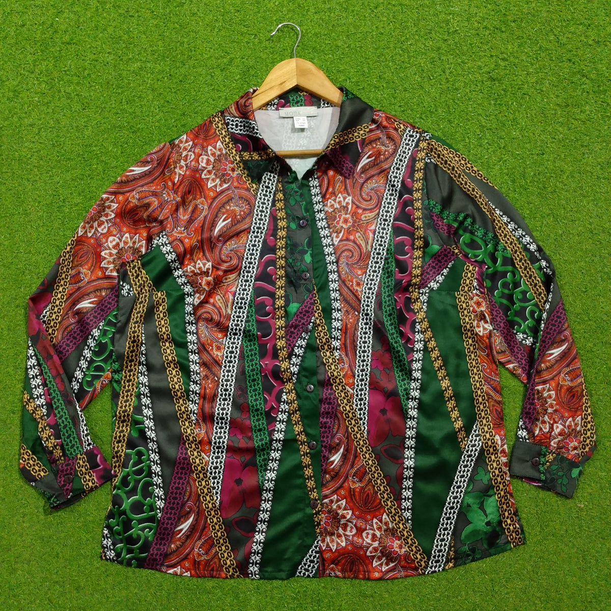 Multicolor Paisley Chain Print Long Sleeve Shirt - Full View
