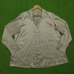 Beige Satin Long Sleeve Open Collar Shirt - Full View