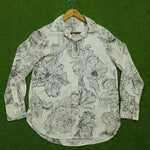 White Black Floral Print Long Sleeve Shirt - Full View