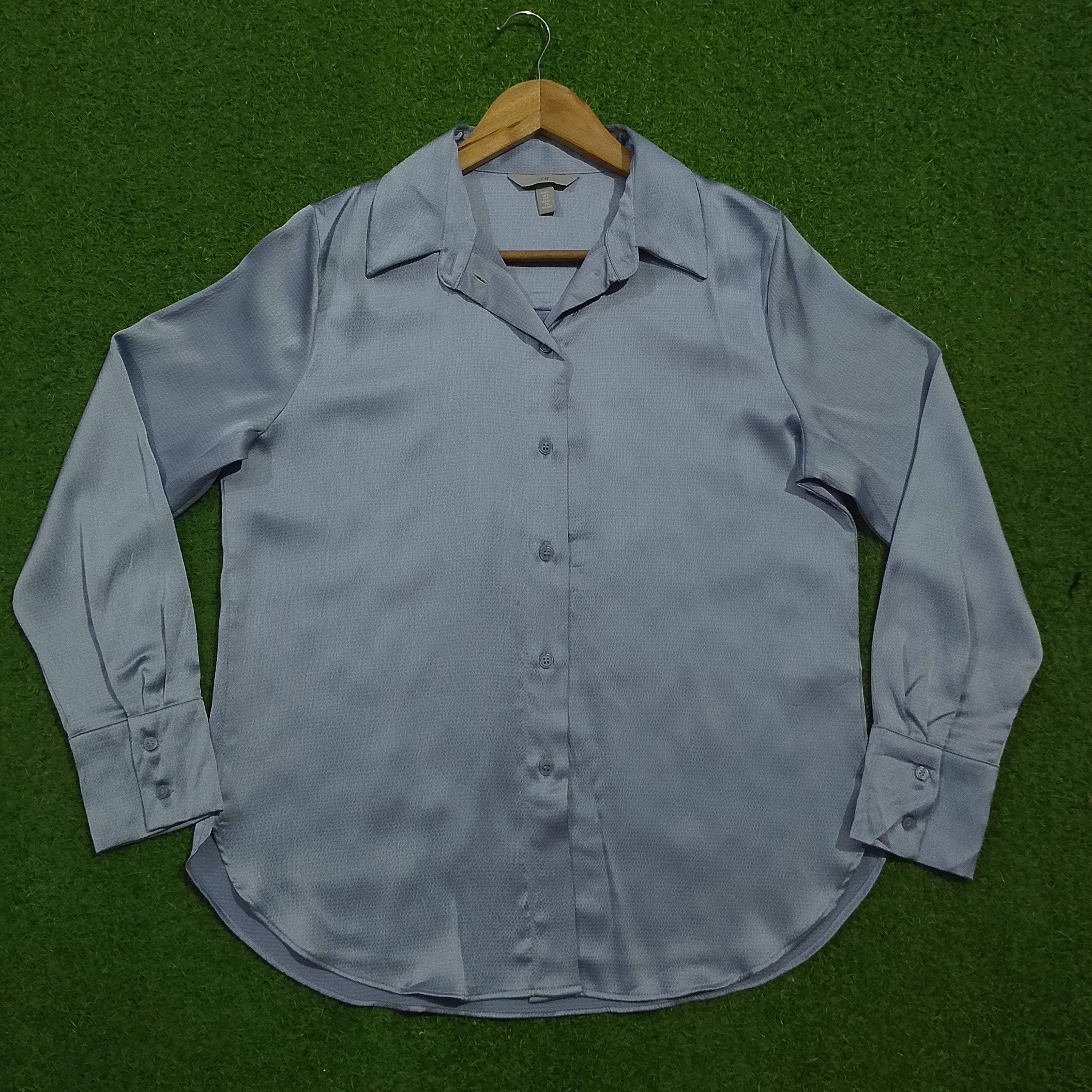 Light blue silk texture long sleeve shirt full view