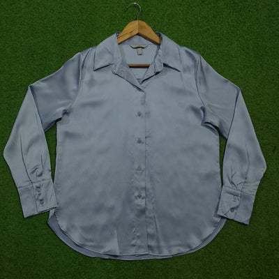 Light blue silk texture long sleeve shirt full view