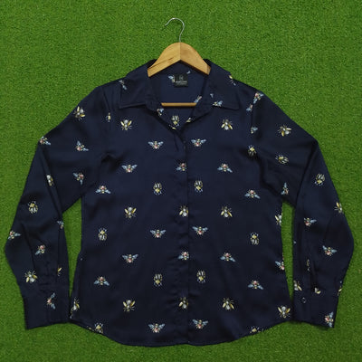 Navy Blue Bee Print Long Sleeve Shirt - Full View - alternate view