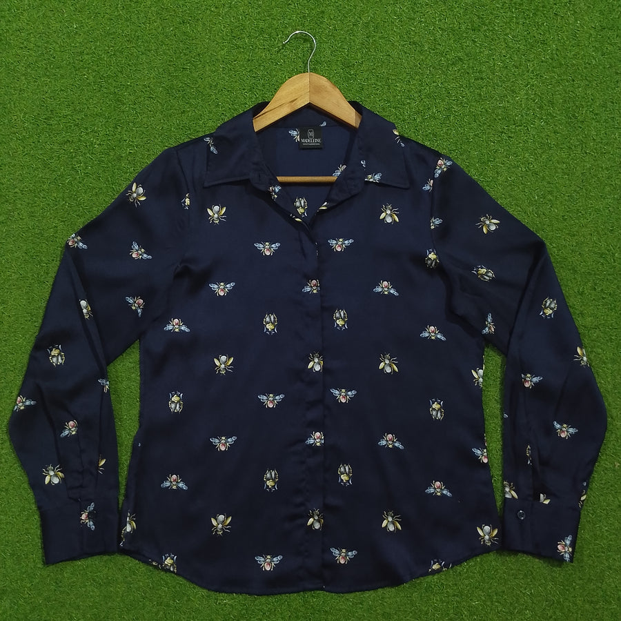 Navy Blue Bee Print Long Sleeve Shirt - Full View - alternate view