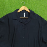 Navy Blue Oversized Silk Crush Button-Down Shirt - Collar Detail