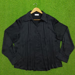 Black oversized silk long sleeve shirt full view