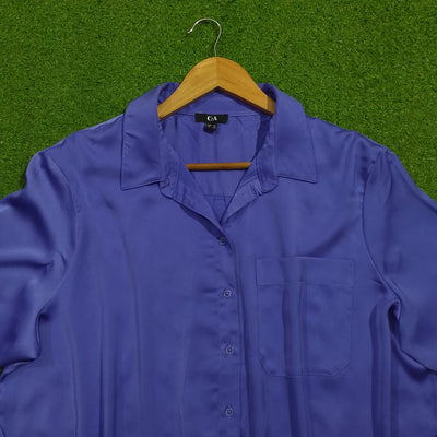 Periwinkle Blue Oversized Long Sleeve Shirt - Collar Detail - alternate view
