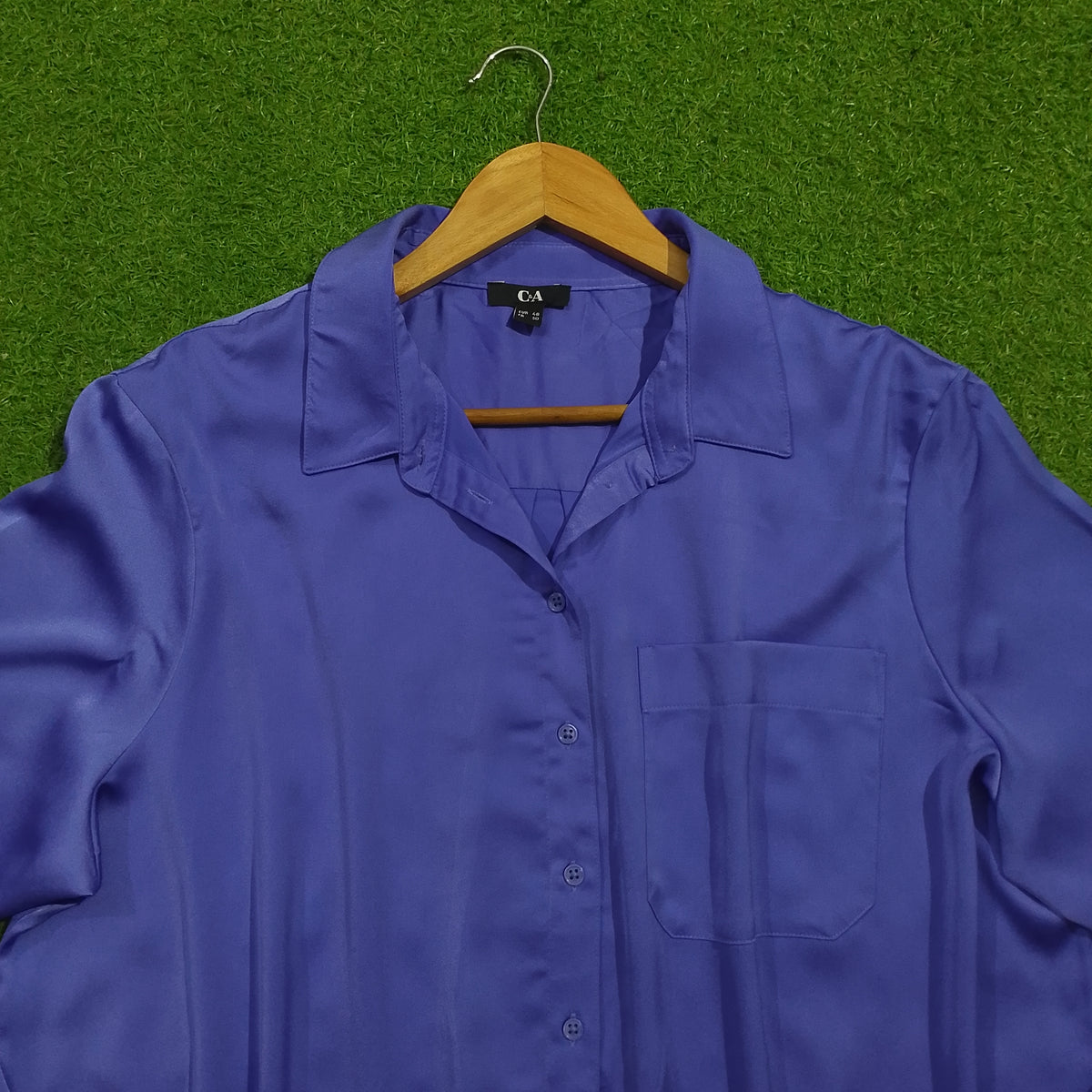 Periwinkle Blue Oversized Long Sleeve Shirt - Collar Detail