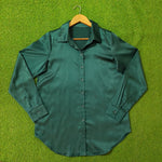 Emerald Green Glossy Silk Button-Down Shirt - Full View