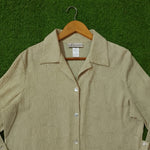 Beige Circle Jacquard Crinkle Chiffon 3/4 Sleeve Shirt - Collar & Label Detail