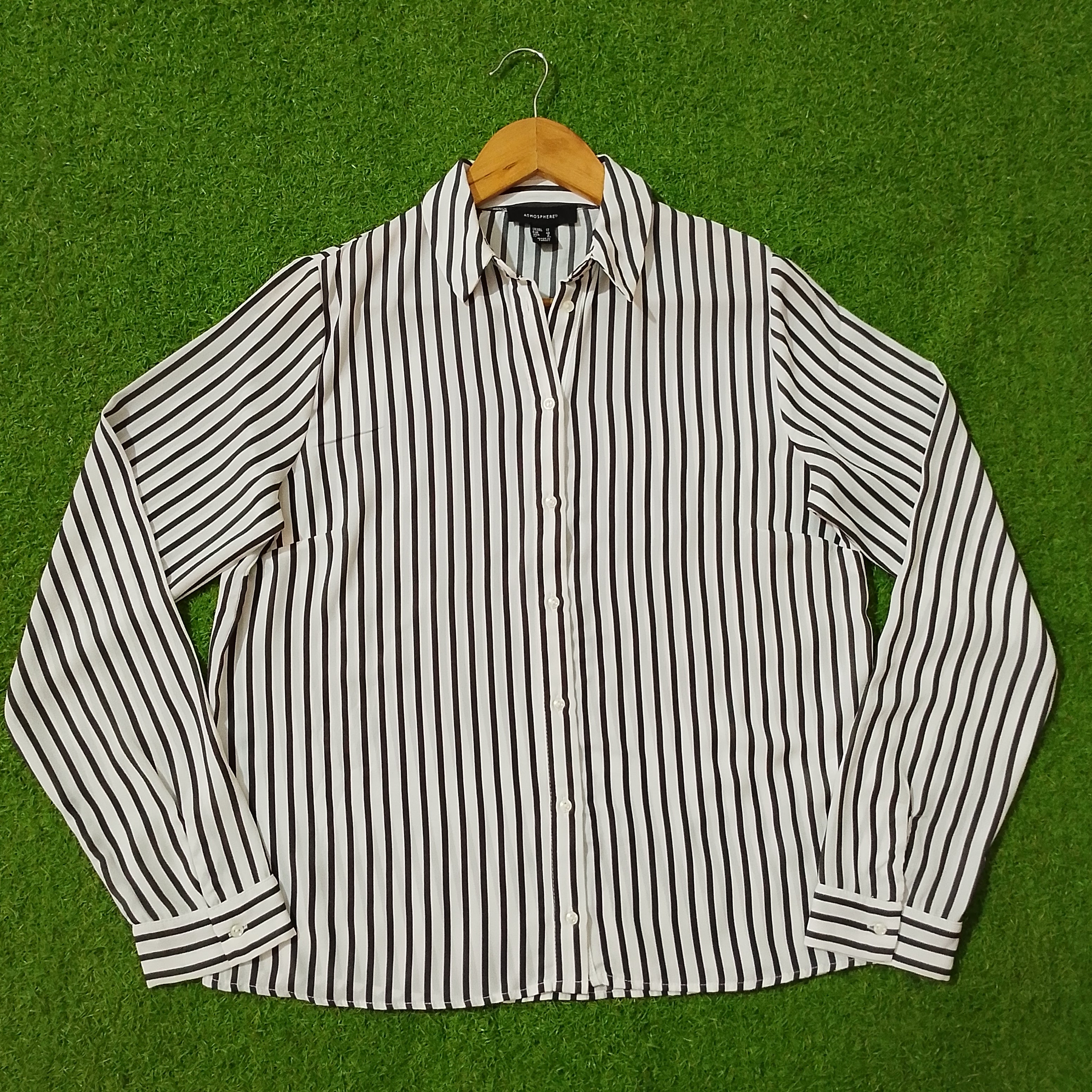 Black White Stripe Oversized Chiffon Shirt - Full View