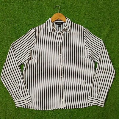 Black White Stripe Oversized Chiffon Shirt - Full View