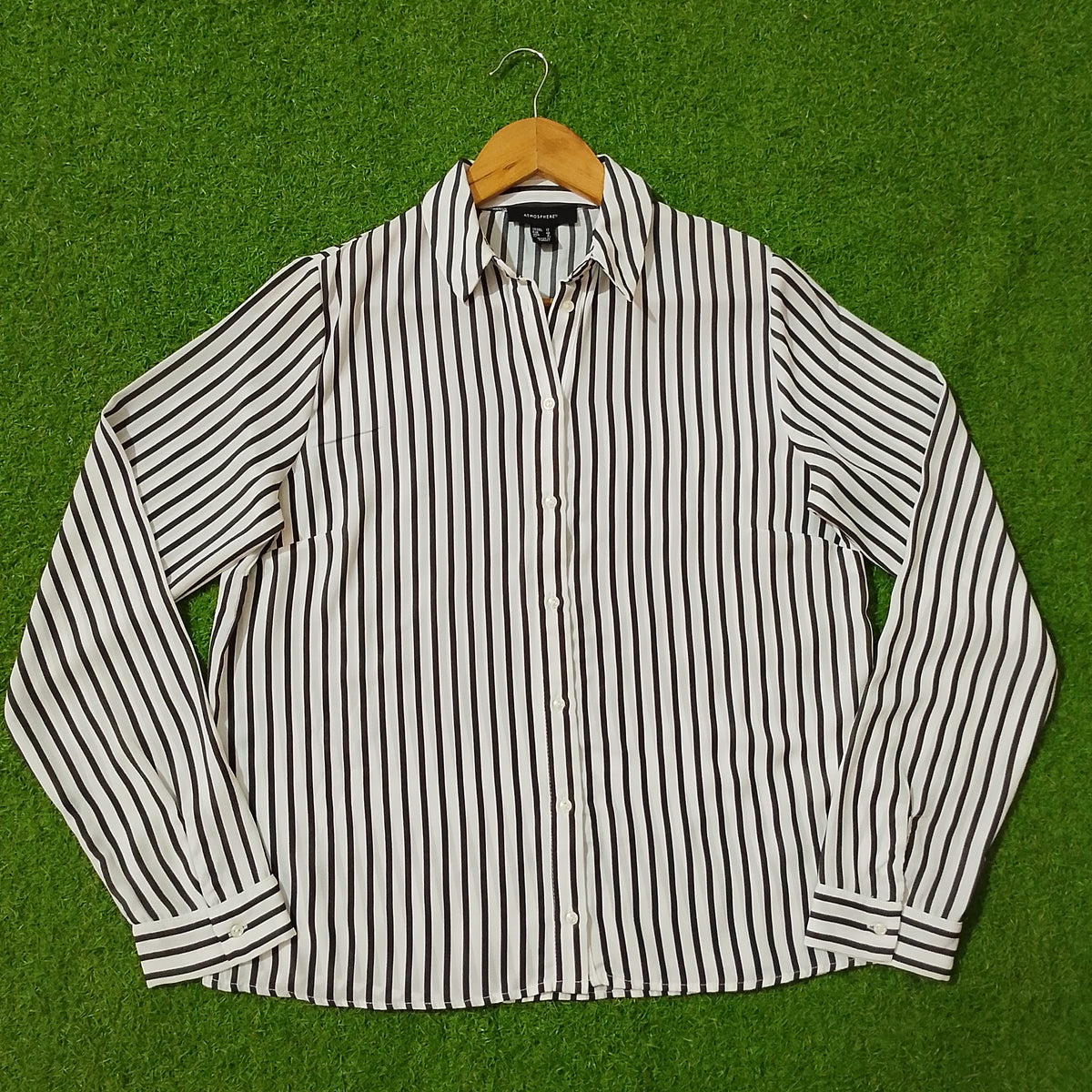 Black White Stripe Oversized Chiffon Shirt - Full View
