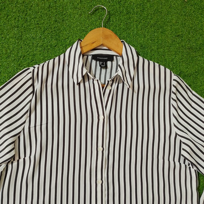 Black White Stripe Oversized Chiffon Shirt - Collar Detail - alternate view