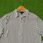 Black White Stripe Oversized Chiffon Shirt - Collar Detail