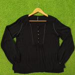 Black Rhinestone Detail Square Neck Crinkle Chiffon Top - Detail