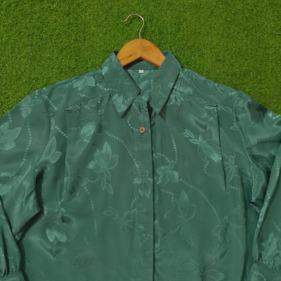 Teal Floral Jacquard Silk Button-Down Shirt - Detail - alternate view