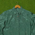 Teal Floral Jacquard Silk Button-Down Shirt - Detail