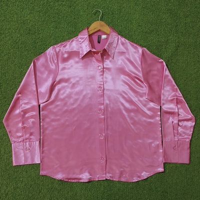 Pink Satin Oversized Button-Down Shirt - alternate view