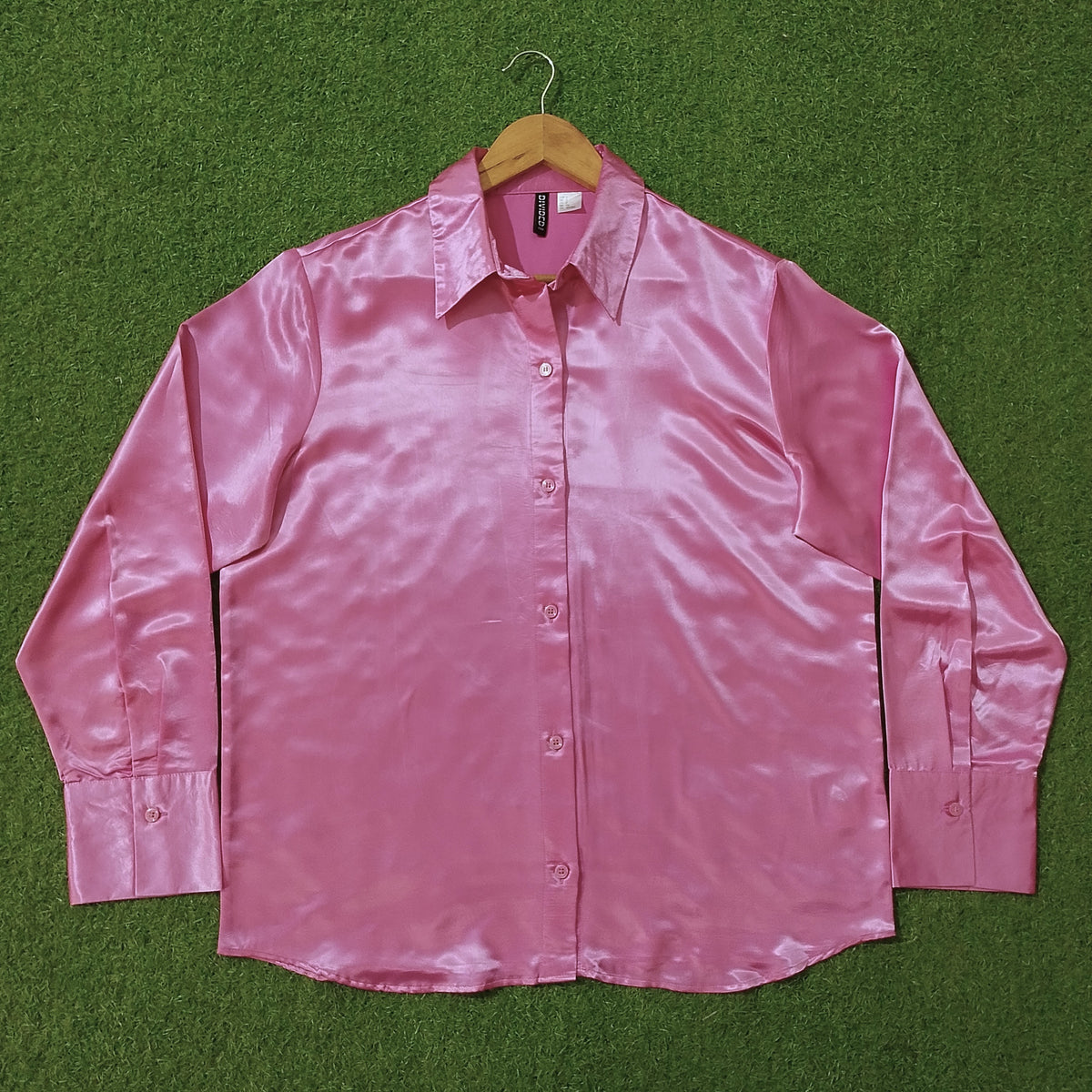 Pink Satin Oversized Button-Down Shirt