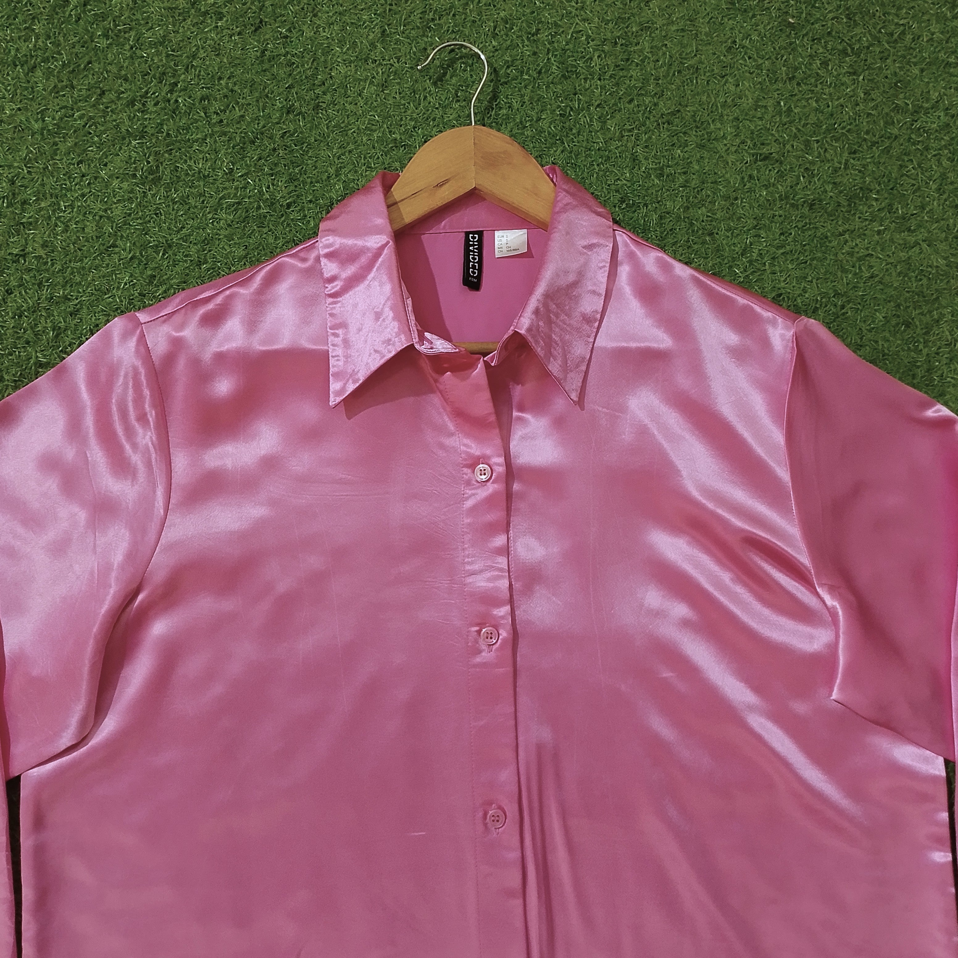 Pink Satin Oversized Button-Down Shirt