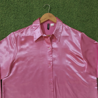 Pink Satin Oversized Button-Down Shirt