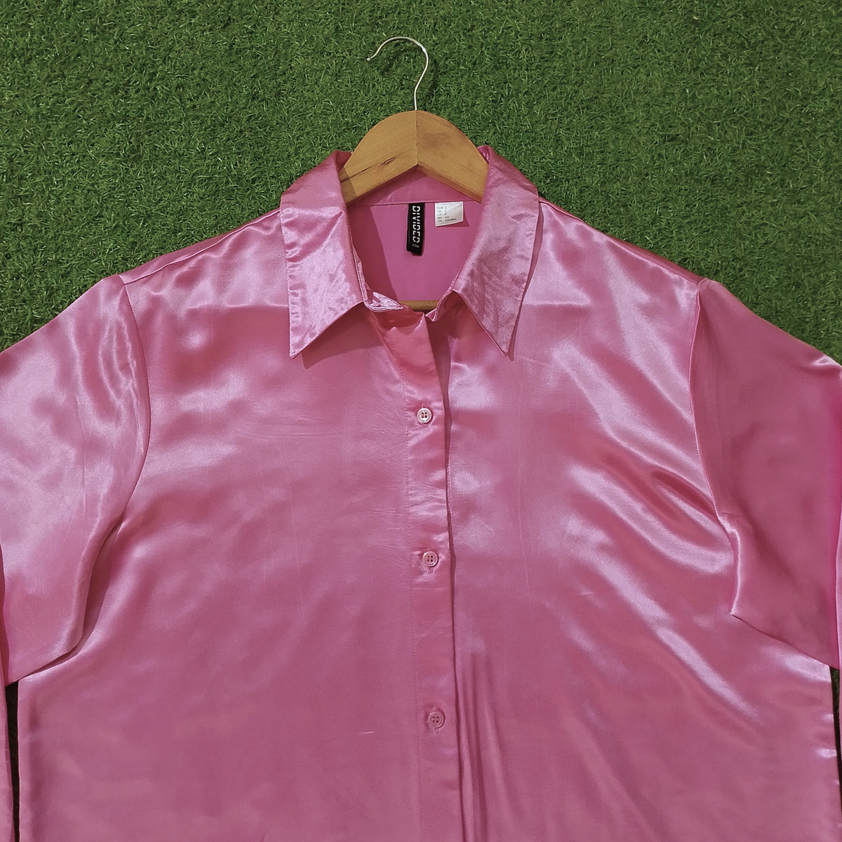Pink Satin Oversized Button-Down Shirt