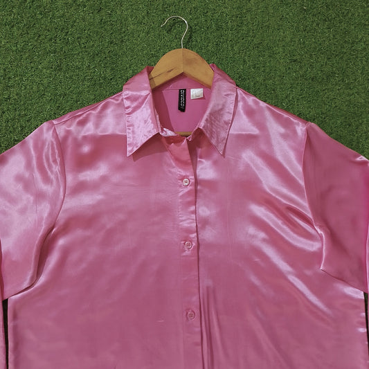 Pink Satin Oversized Button-Down Shirt