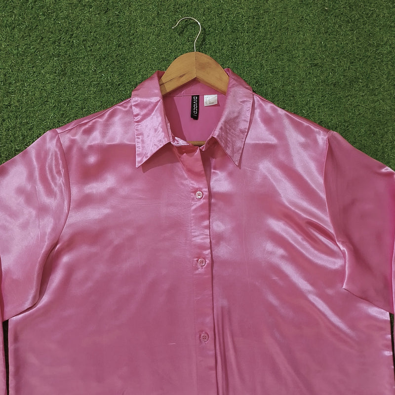 Pink Satin Oversized Button-Down Shirt