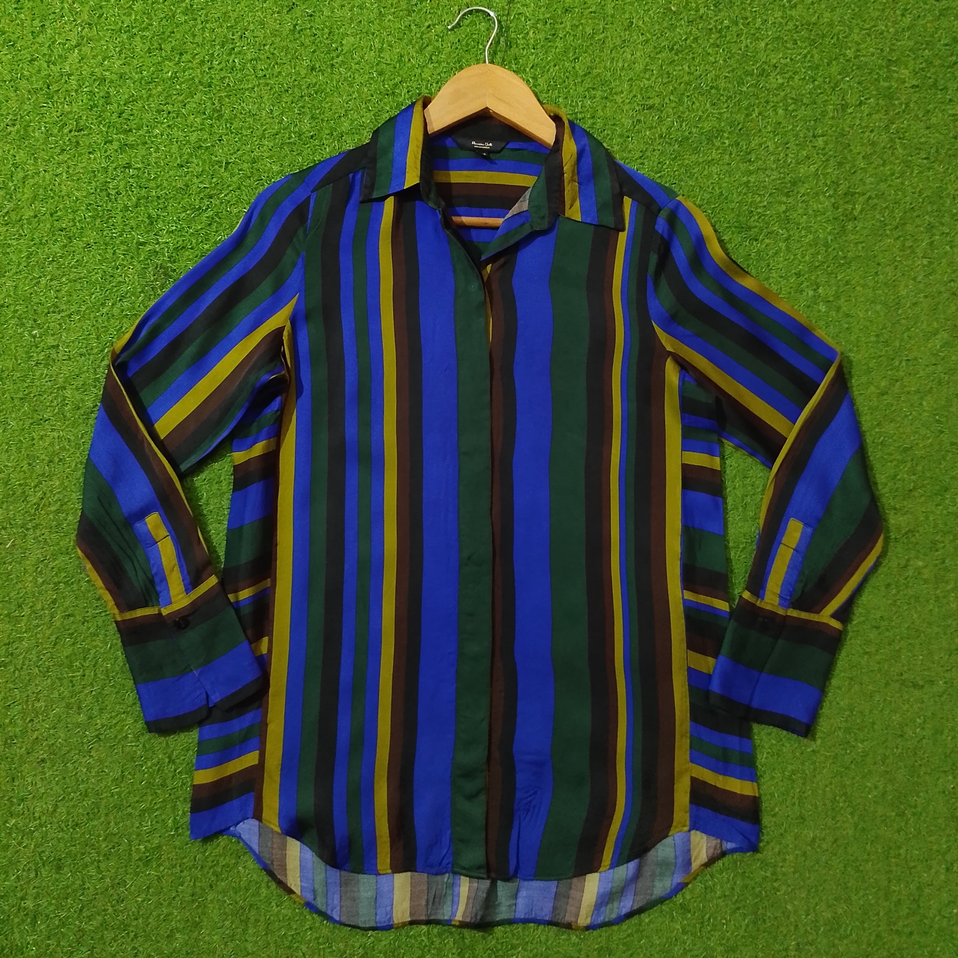 Multicolor Vertical Stripe Viscose Shirt - Full View