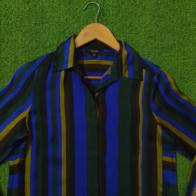 Multicolor Vertical Stripe Viscose Shirt - Detail View - alternate view
