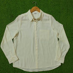 Cream Silk Button-Down Shirt with Chest Pocket - Full View