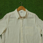 Cream Silk Button-Down Shirt with Chest Pocket - Detail View